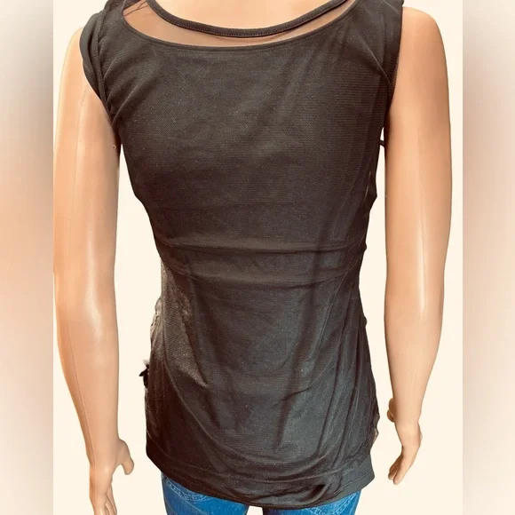 Romantic Fiona Elegant Black Sheer Sleeveless Top with Floral Accents Small - Picture 4 of 9